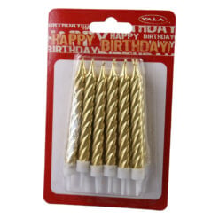 Set 12 lumanari spiralate aurii pentru tort 9 cm