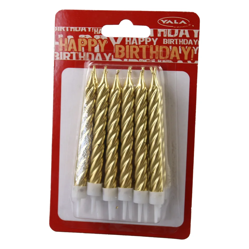 Set 12 lumanari spiralate aurii pentru tort 9 cm