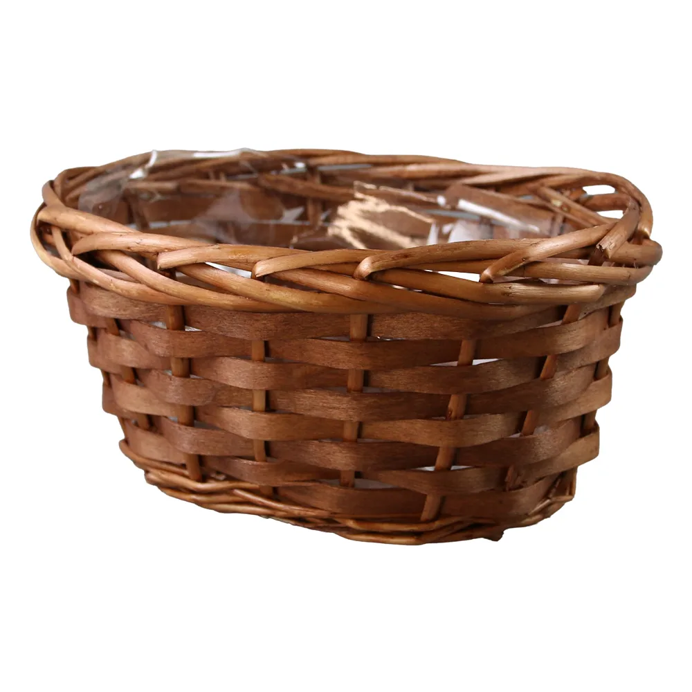 Cos oval din rachita maro pentru flori 18 x 14 x 9 cm