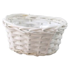 Cos oval din rachita alba pentru flori 18 x 14 x 9 cm