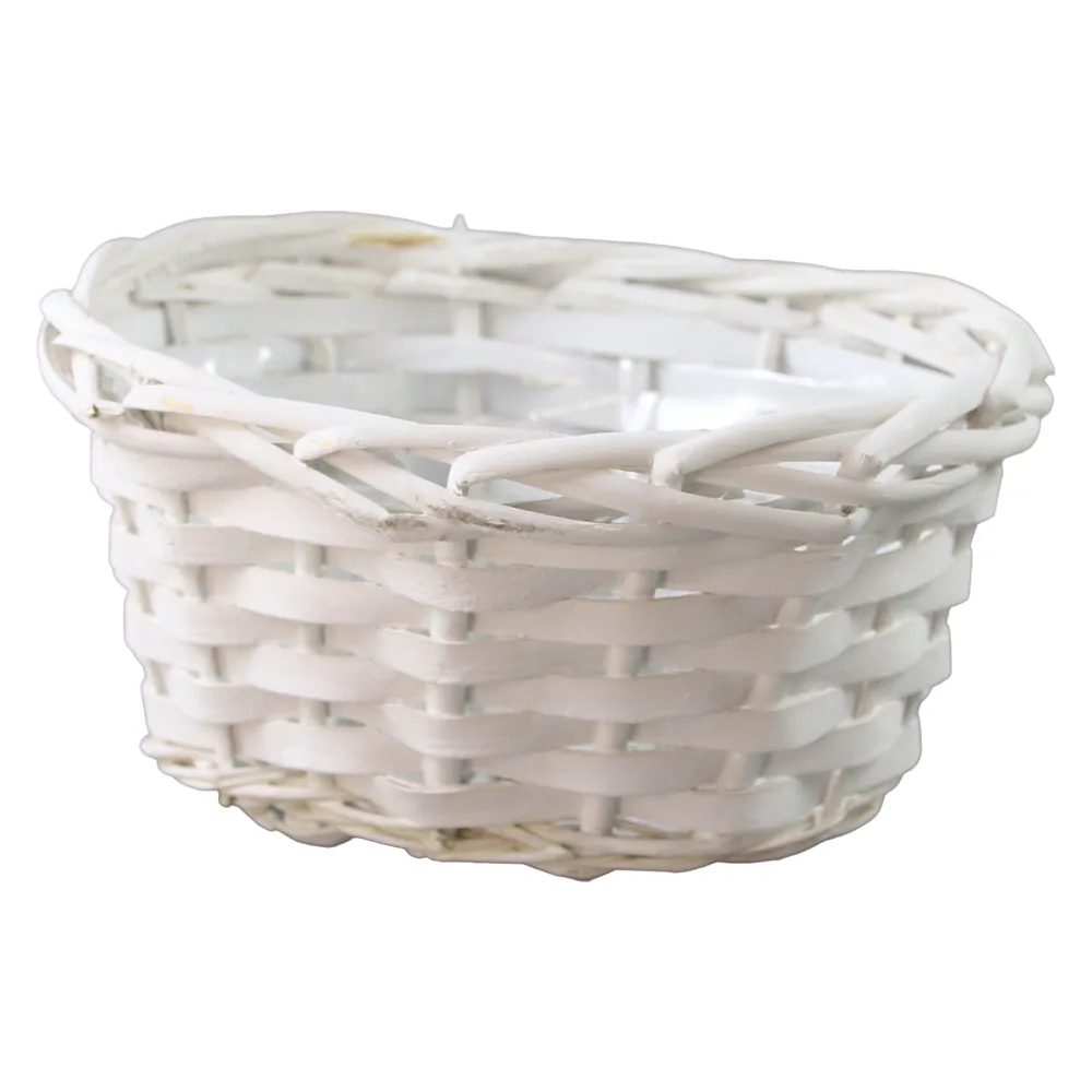 Cos oval din rachita alba pentru flori 18 x 14 x 9 cm
