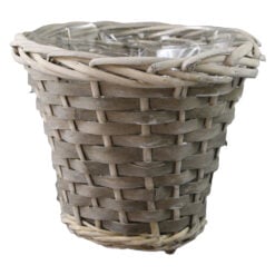 Cos rotund din rachita gri pentru flori 18 x 15 cm