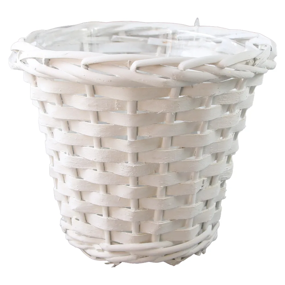 Cos rotund din rachita alba pentru flori 18 x 15 cm