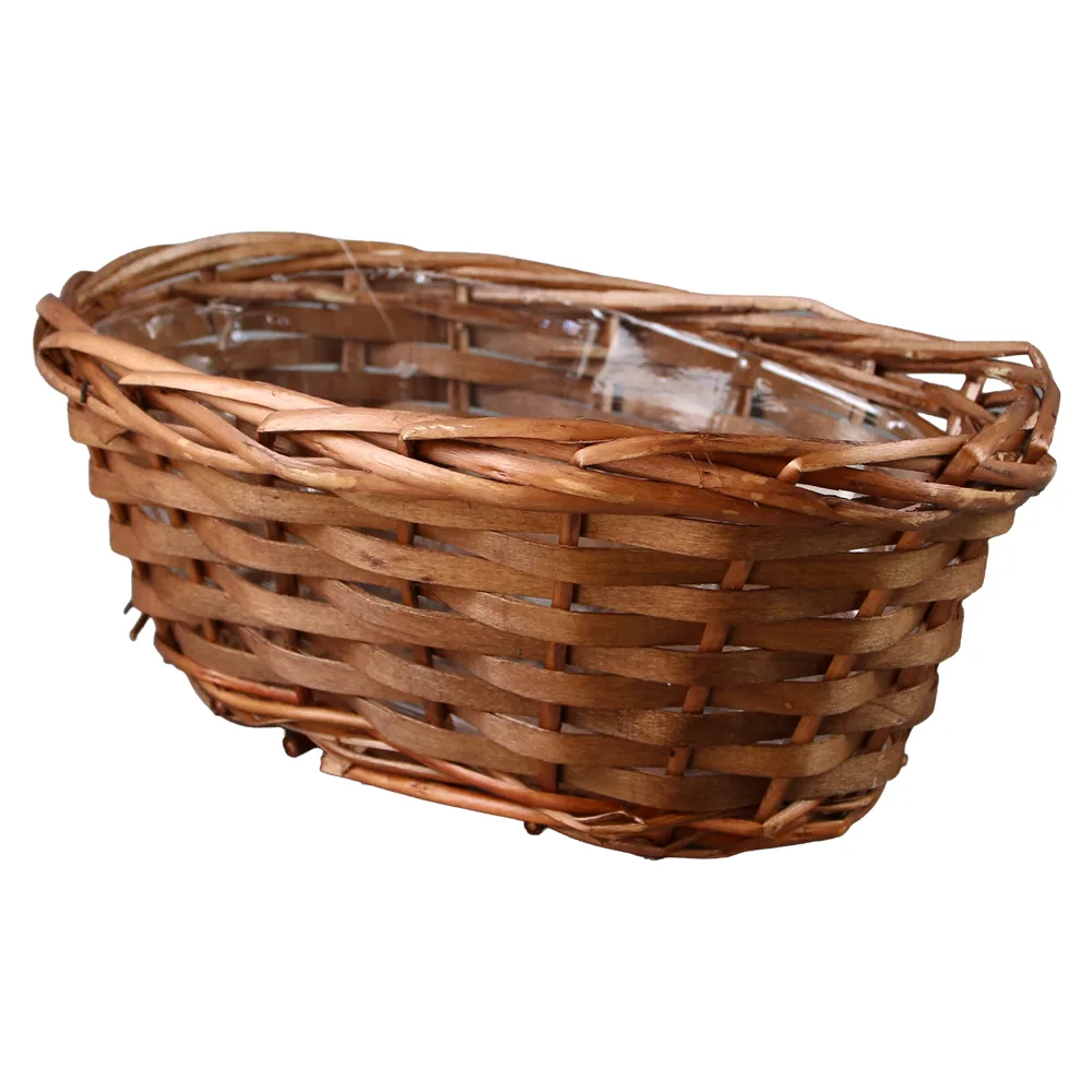 Cos oval din rachita maro pentru flori 25 x 15 x 10.5 cm