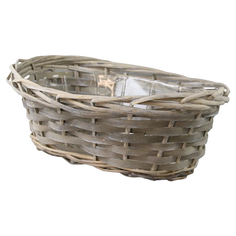 Cos oval din rachita gri pentru flori 25 x 15 x 10.5 cm Cos oval din rachita gri pentru flori 25 x 15 x 10.5 cm