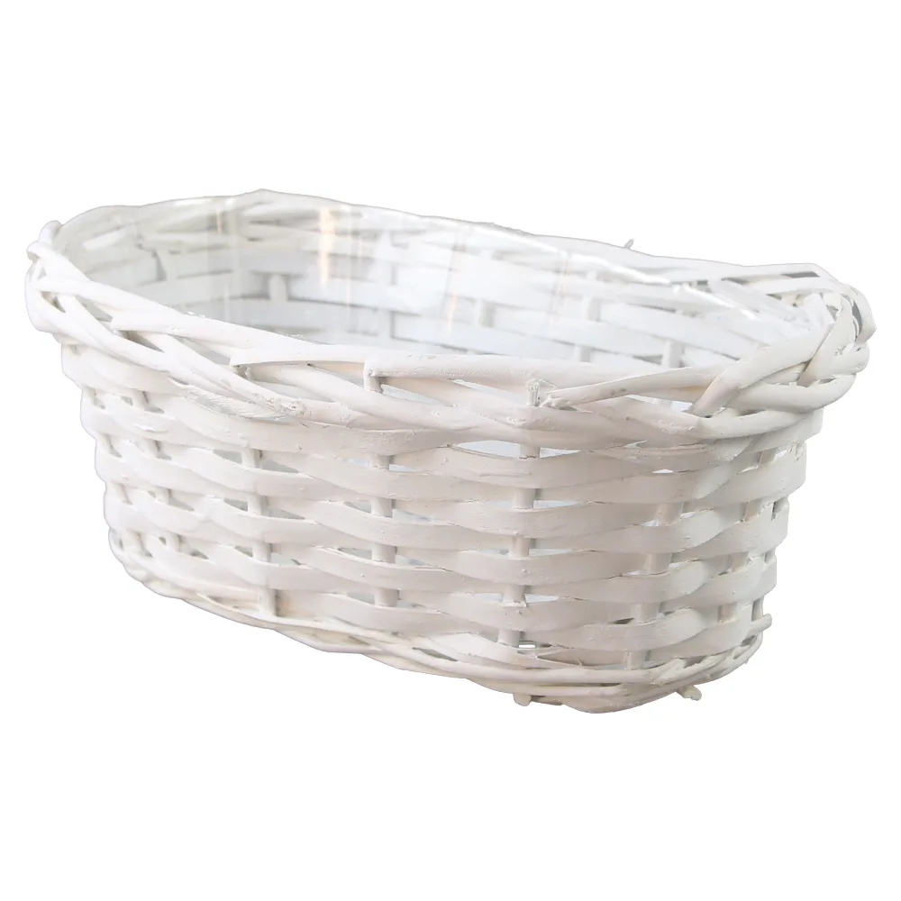 Cos oval din rachita alba pentru flori 25 x 15 x 10.5 cm