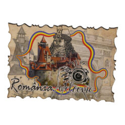 Magnet de frigider din lemn Welcome to Romania 9.5 x 7 cm