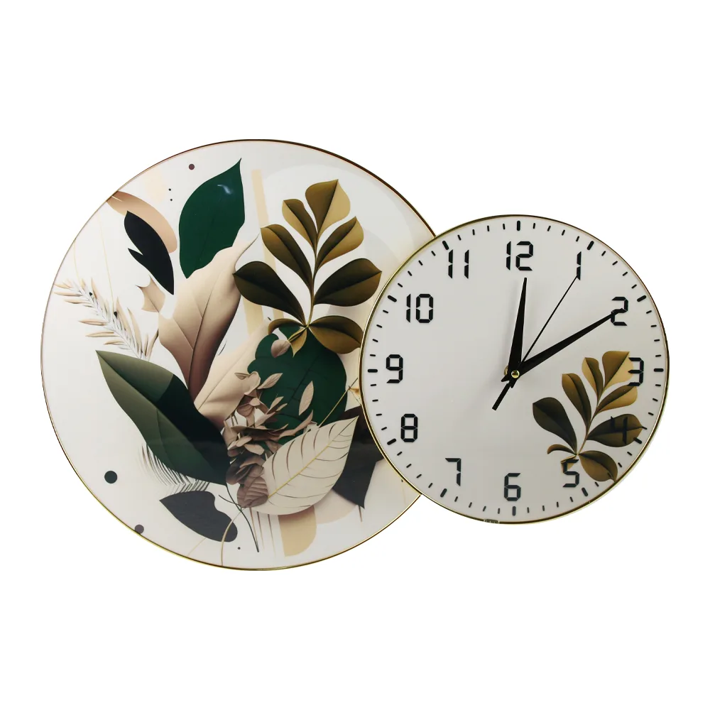 Ceas de perete decorativ din plastic cu frunze colorate 50 x 34.5 cm