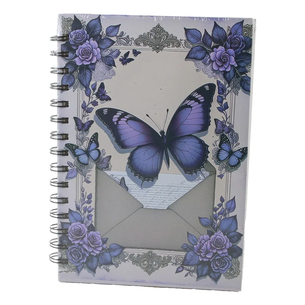 Agenda nedatata cu spirala si pagini liniate Fluturi 15 x 21 cm