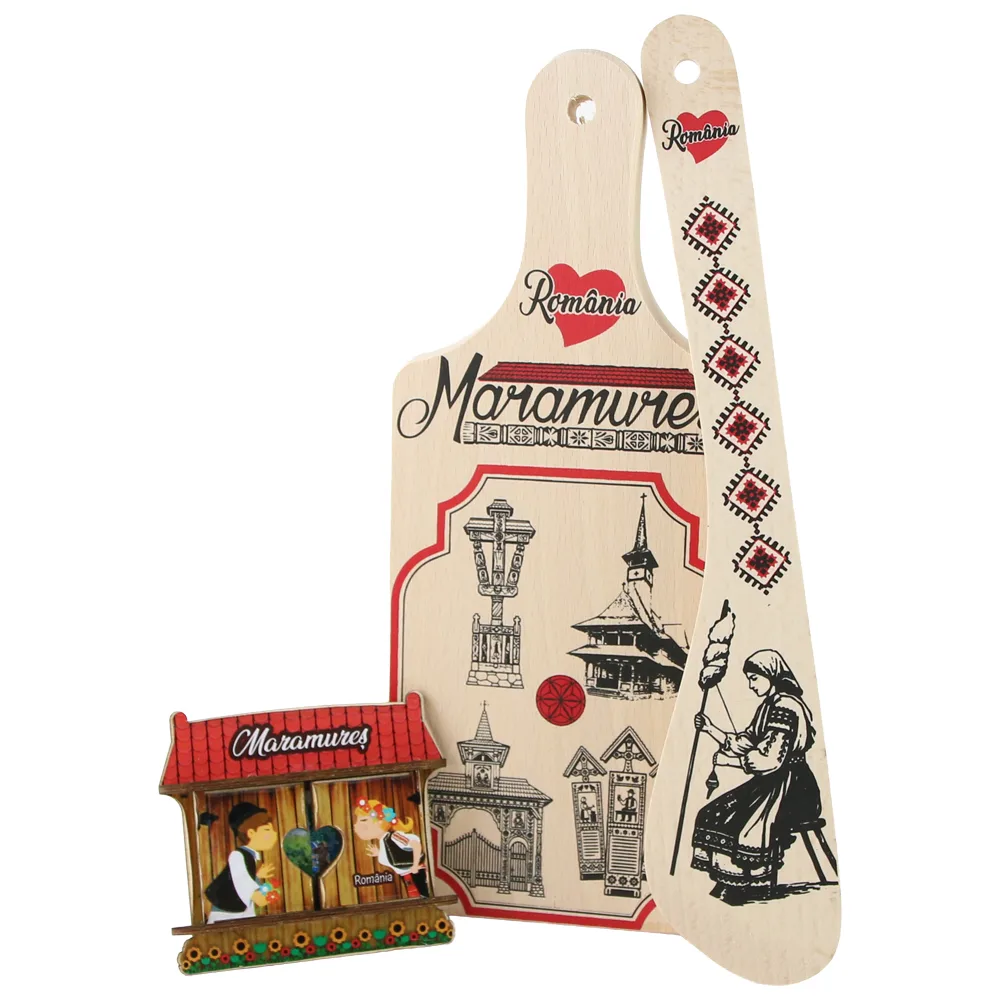 Set ustensile bucatarie cu magnet de frigider "Maramures" Set ustensile bucatarie cu magnet de frigider "Maramures"