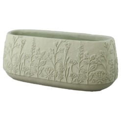 Ghiveci oval din beton cu model floral 26 x 10 x 11 cm