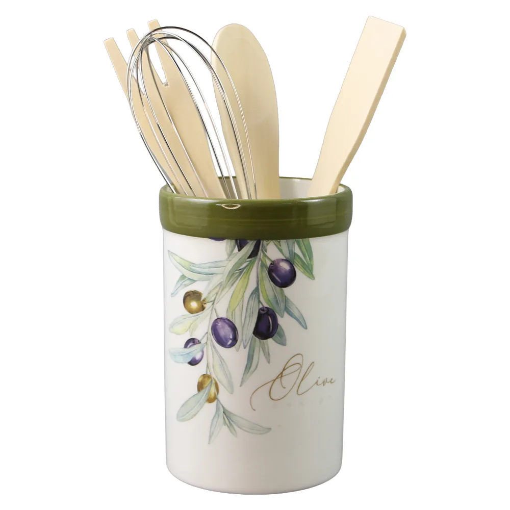Suport ceramic Olive cu 4 ustensile de bucatarie 8.5 x 13 cm