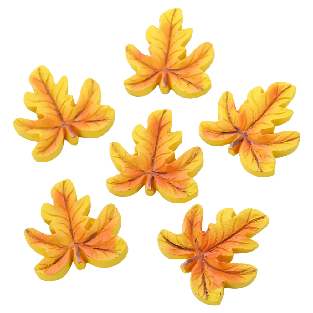 Set 6 frunze galbene de toamna din rasina cu autoadeziv 3.5 cm