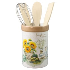 Suport ceramic Floarea soarelui cu 4 ustensile de bucatarie 8.5 x 13 cm