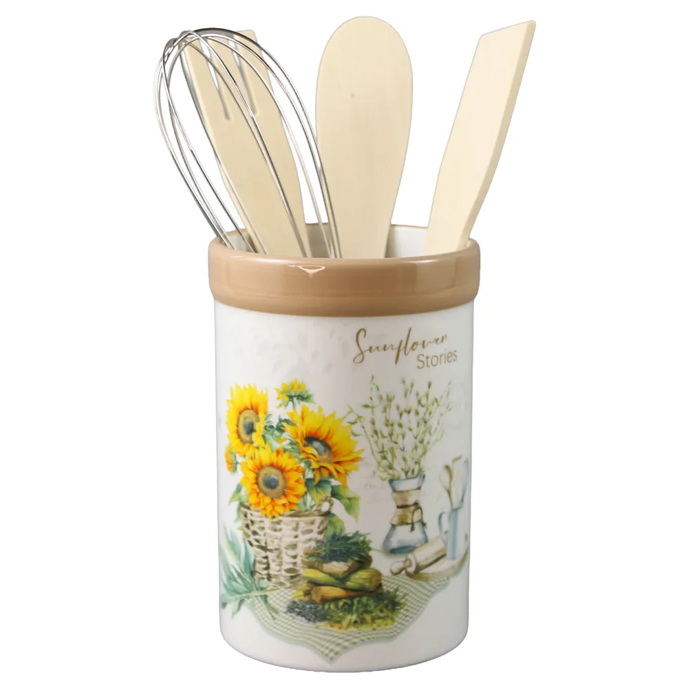 Suport ceramic Floarea soarelui cu 4 ustensile de bucatarie 8.5 x 13 cm Suport ceramic Floarea soarelui cu 4 ustensile de bucatarie 8.5 x 13 cm