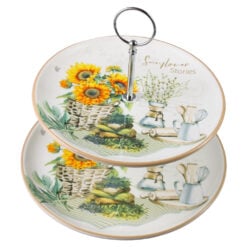 Platou etajat din ceramica cu 2 nivele Floarea soarelui 26/21 cm