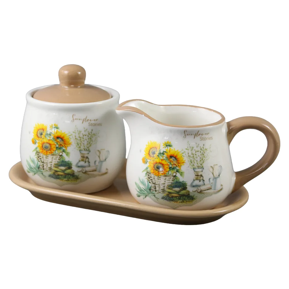 Suport din ceramica cu zaharnita si cana pentru lapte