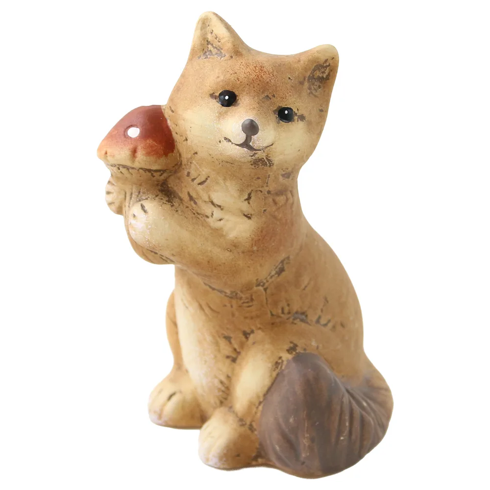 Figurina decorativa din ceramica Vulpe cu ciuperca 6 x 11 cm