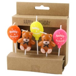 Set 5 lumanari pentru tort "Happy Birthday" baloane si ursuleti 7 cm