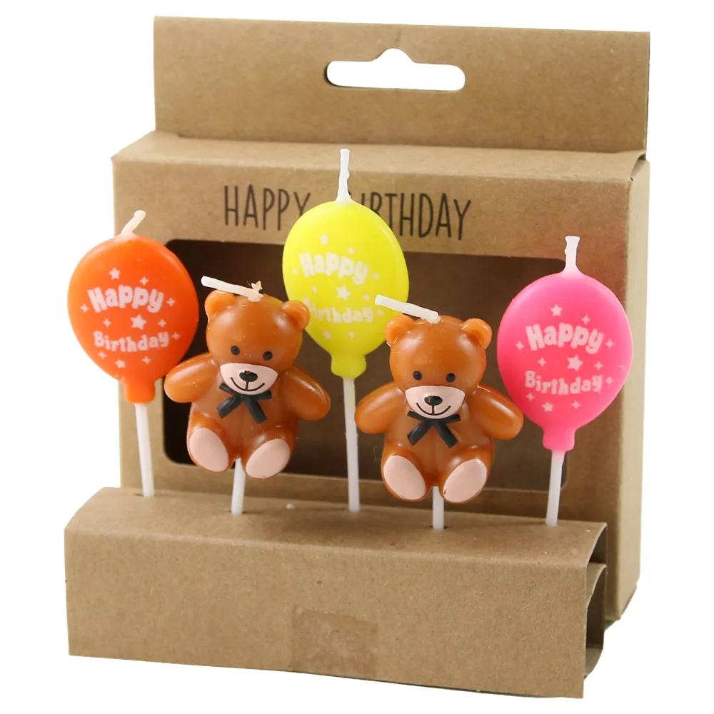 Set 5 lumanari pentru tort "Happy Birthday" baloane si ursuleti 7 cm Set 5 lumanari pentru tort "Happy Birthday" baloane si ursuleti 7 cm