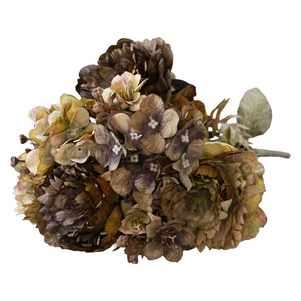 Buchet artificial cu bujori si hortensii Vintage 47 cm