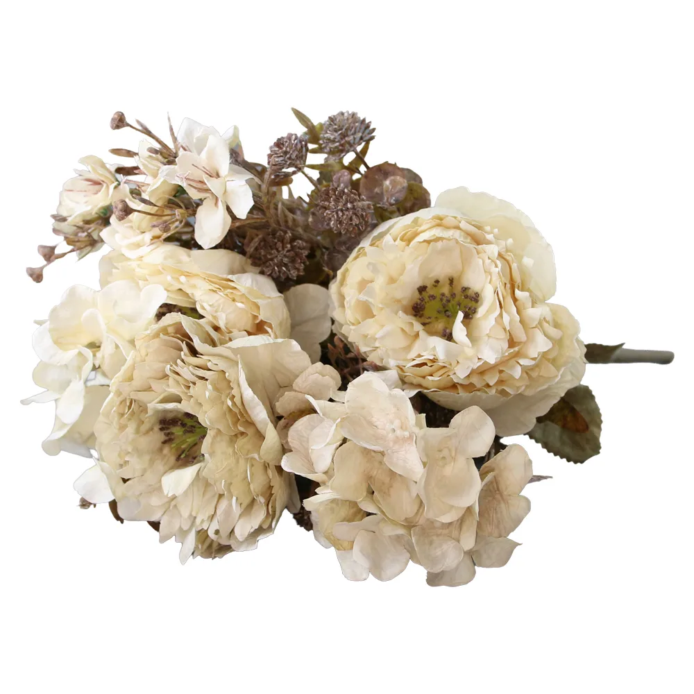Buchet artificial cu bujori si hortensii Vintage 47 cm