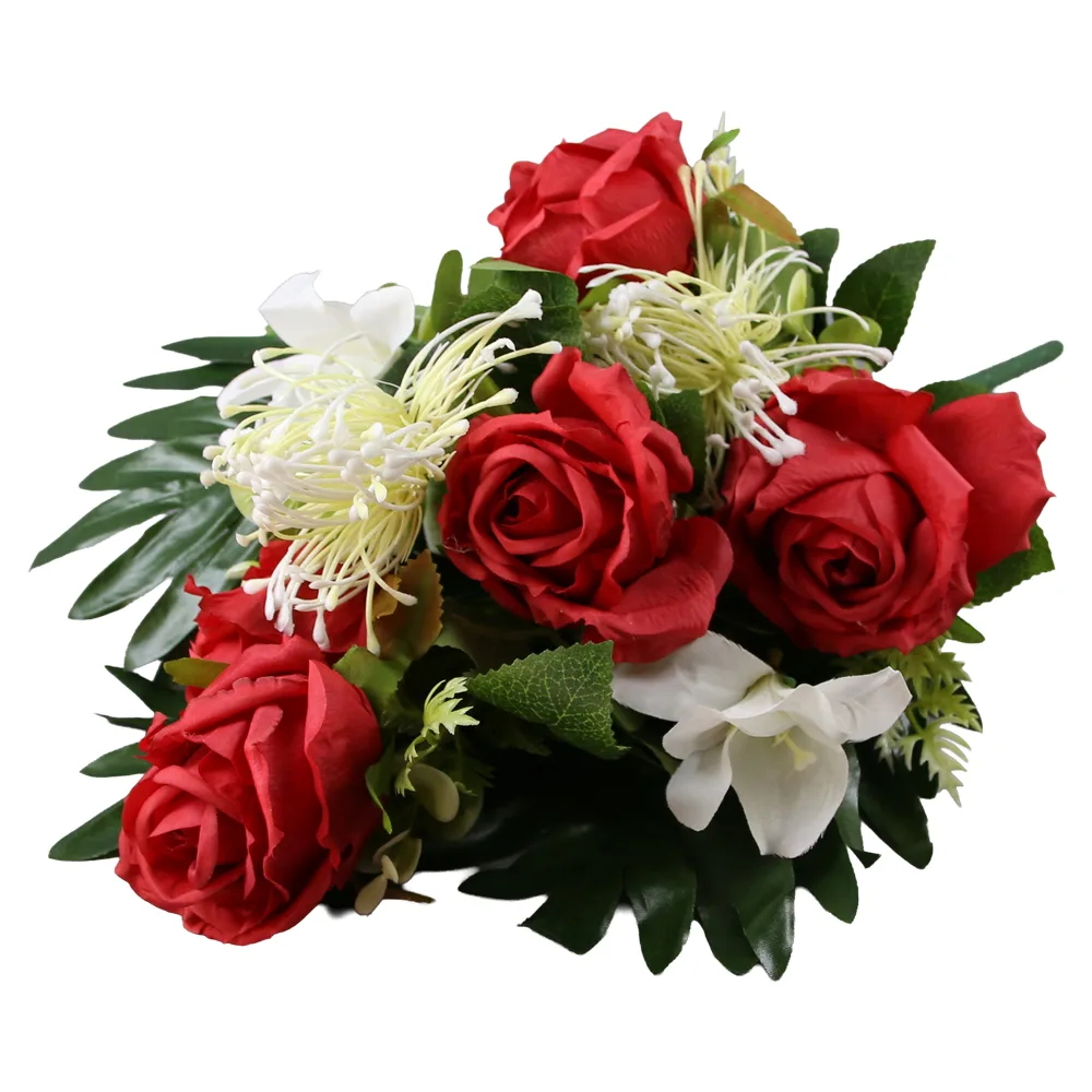 Buchet artificial cu trandafiri si verdeata 51 cm