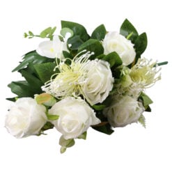 Buchet artificial cu trandafiri si verdeata 51 cm