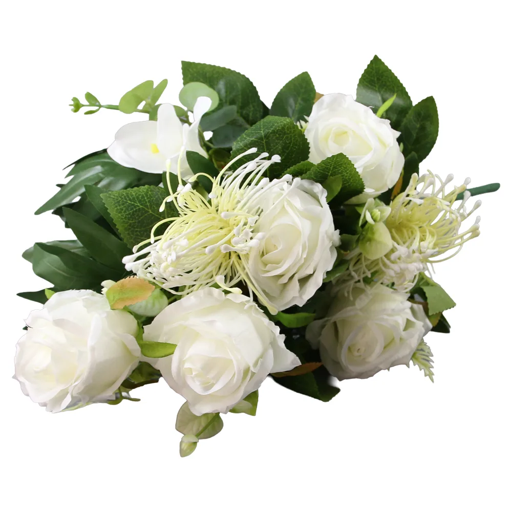 Buchet artificial cu trandafiri si verdeata 51 cm