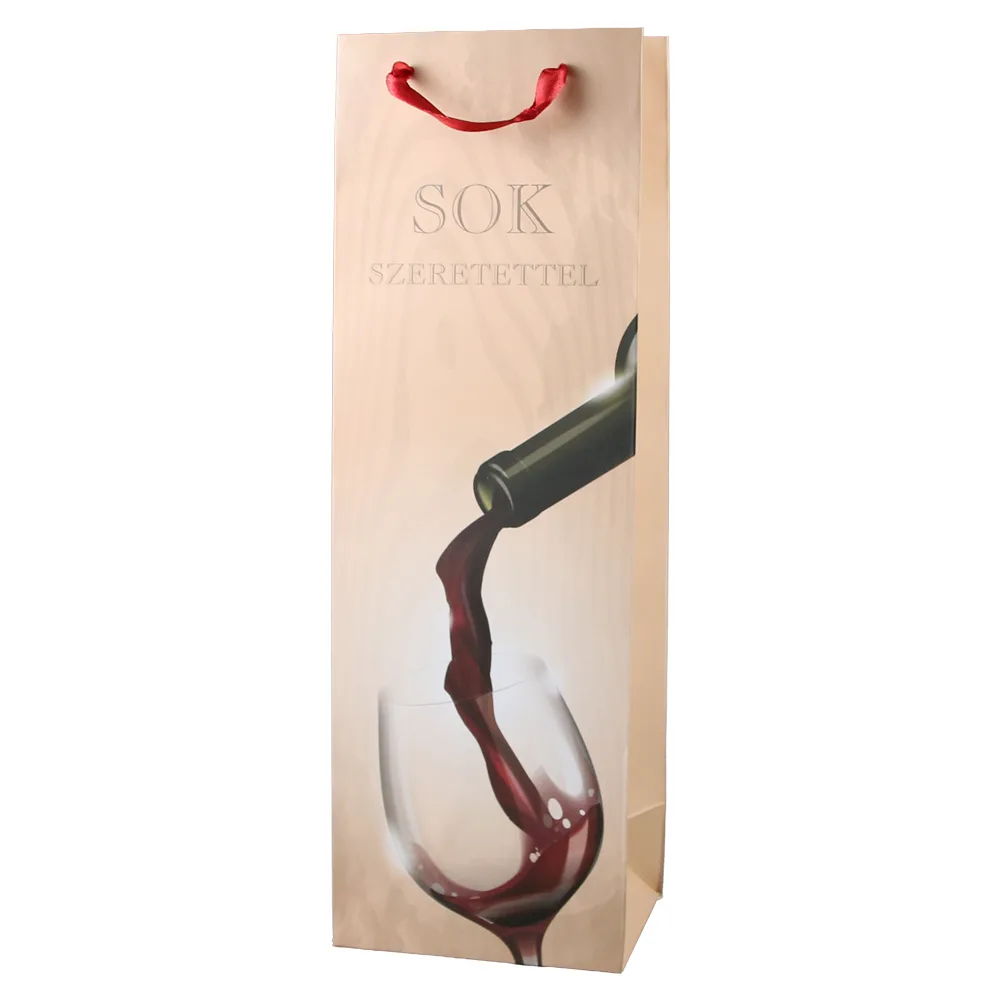 Punga cadou pentru bauturi din hartie "Sok szeretettel" 12 x 36 cm