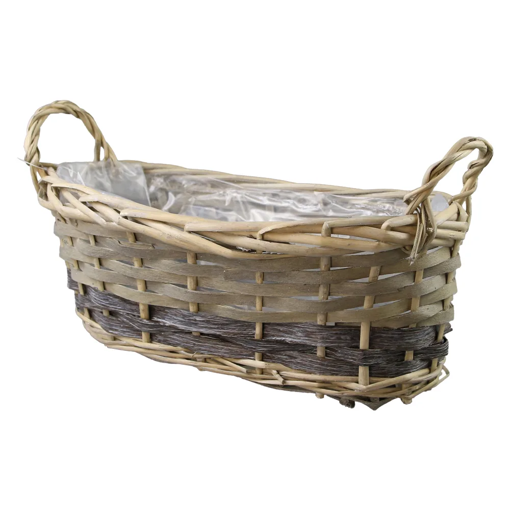 Cos oval din rachita cu manere pentru flori 28 x 13 x 11 cm