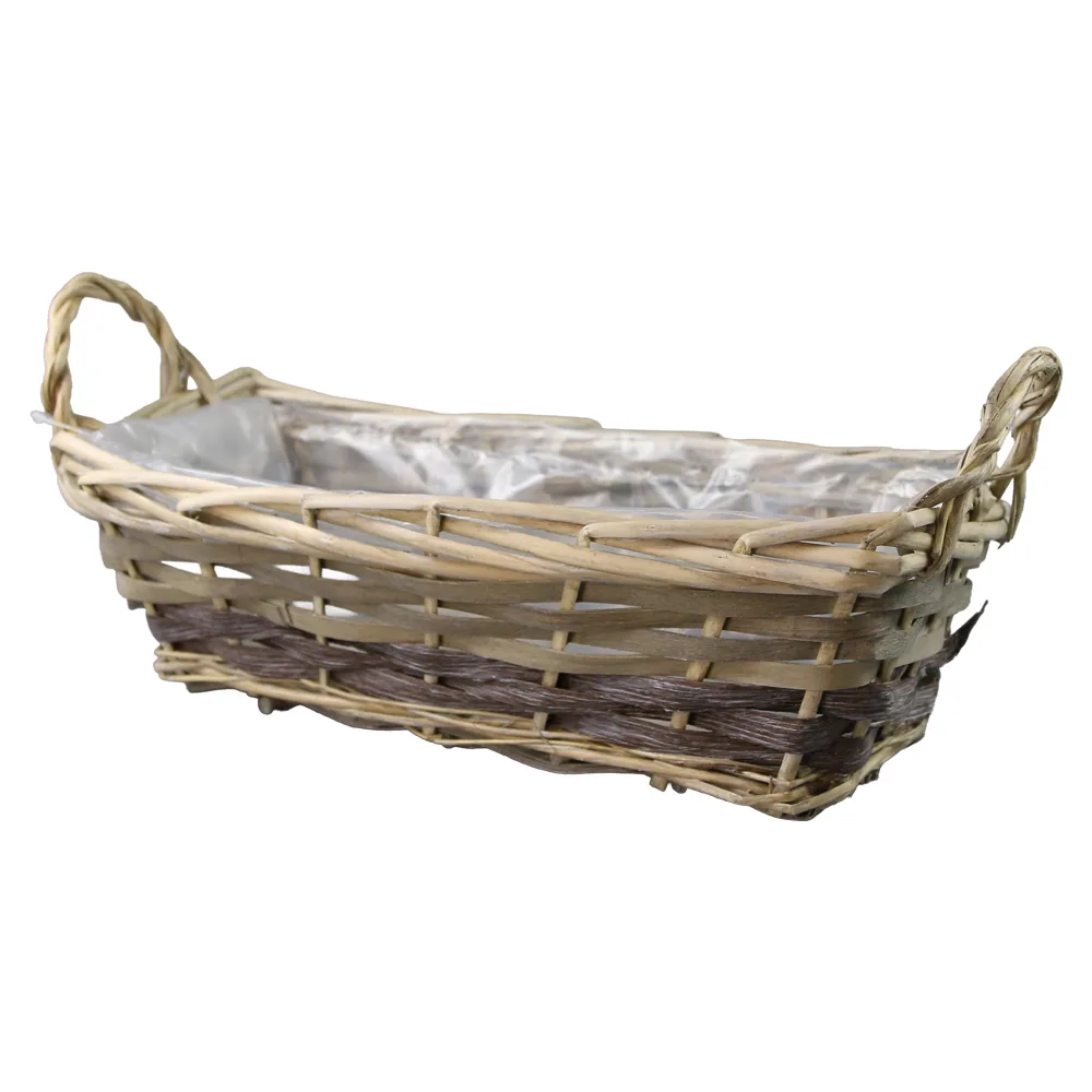 Cos din rachita cu manere pentru flori 30 x 14 x 10 cm