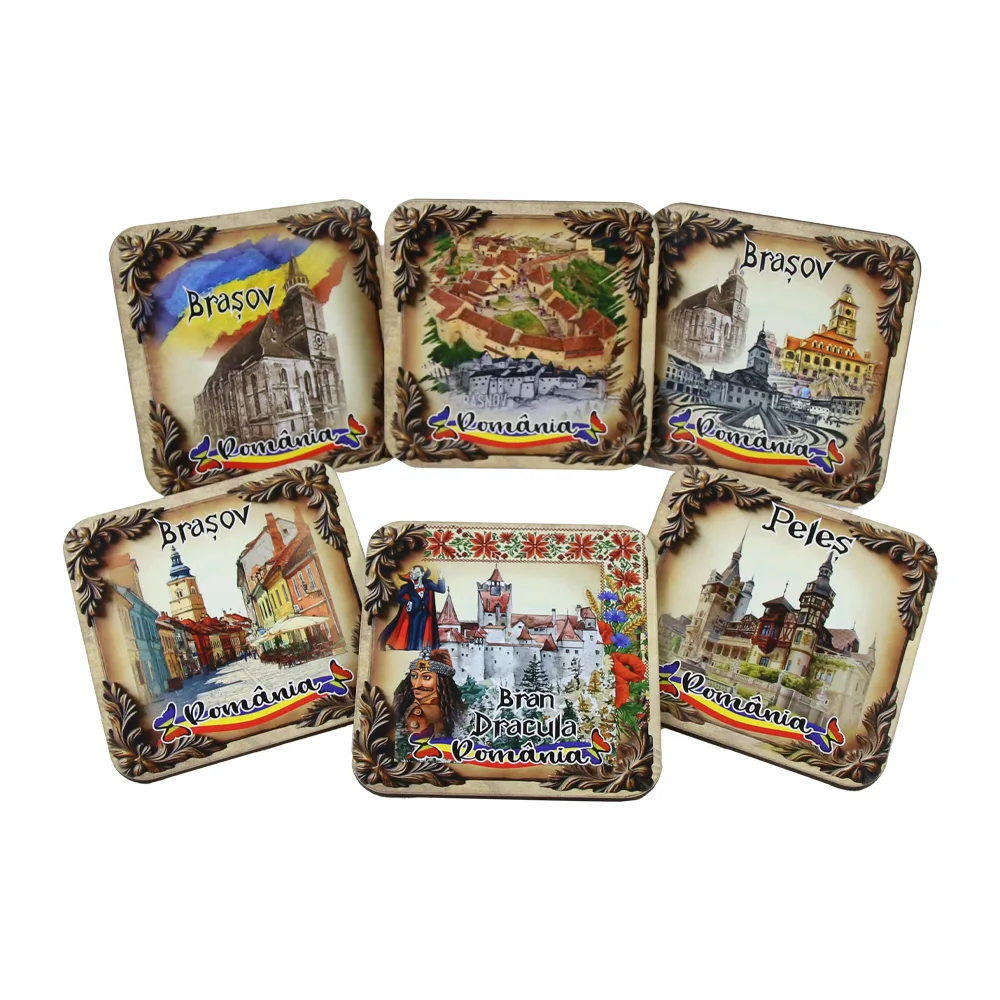 Set 6 suporturi pentru pahare din MDF Brasov/Bran - 9 x 9 cm