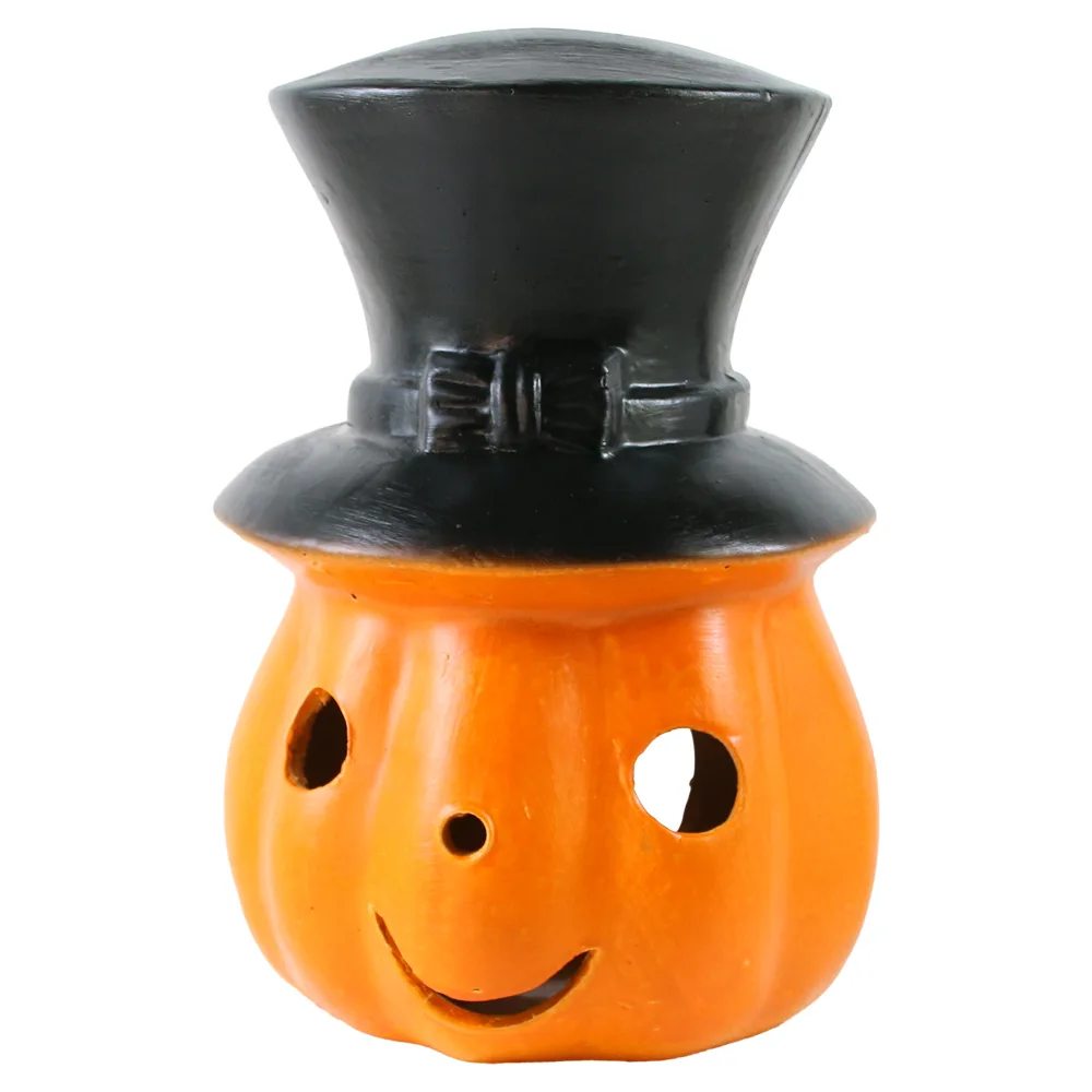 Candela decorativa Halloween din ceramica Dovleac cu palarie 19 x 28 cm