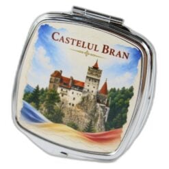Oglinda metalica de buzunar Castelul Bran 6.5 x 7 cm