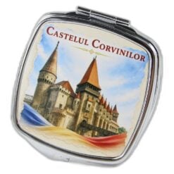 Oglinda metalica de buzunar Castelul Corvinilor 6.5 x 7 cm