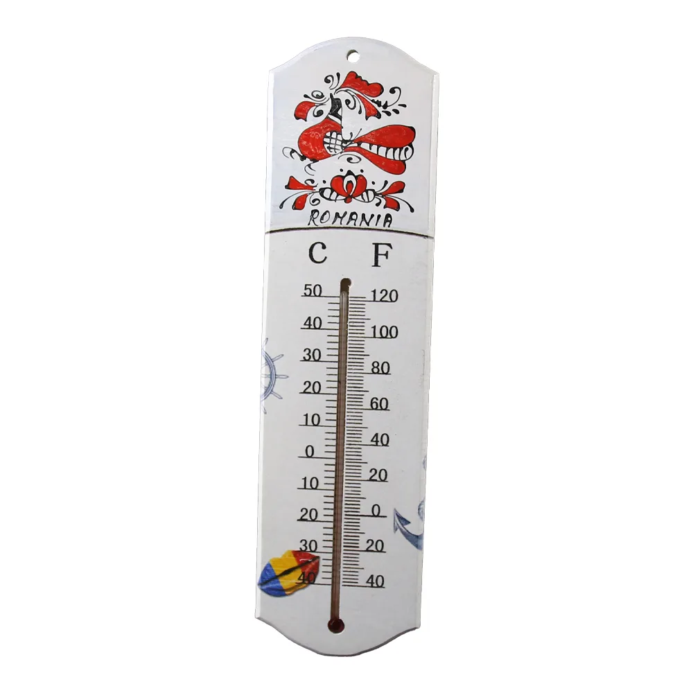 Termometru din lemn pictat manual Romania 7 x 26.5 cm