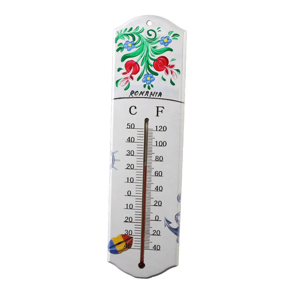 Termometru din lemn pictat manual Romania 7 x 26.5 cm