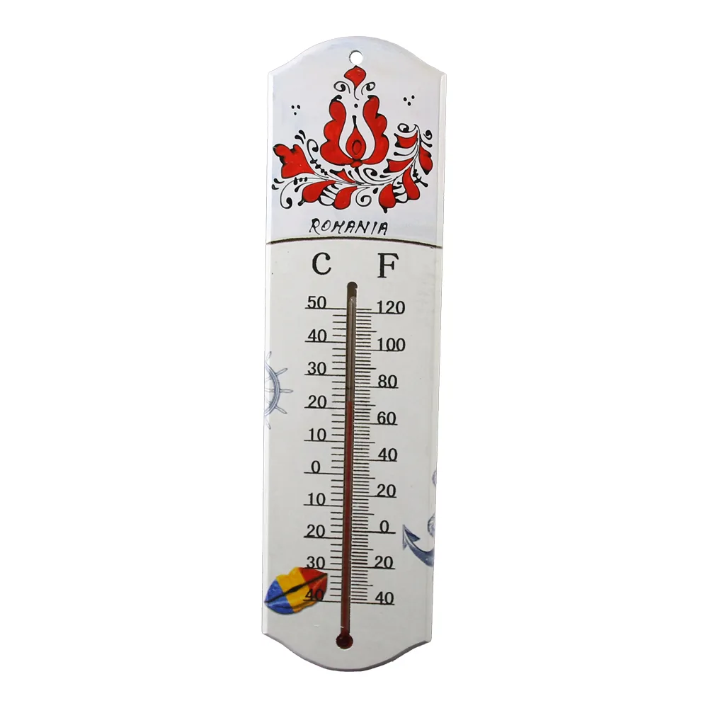 Termometru din lemn pictat manual Romania 7 x 26.5 cm