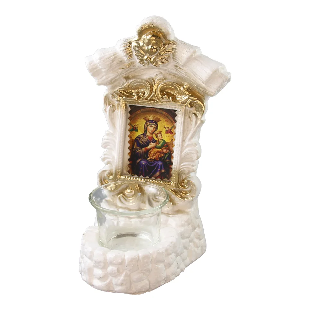 Candela decorativa din ipsos cu Sfanta Maria si Pruncul - 11 x 20 cm Candela decorativa din ipsos cu Sfanta Maria si Pruncul - 11 x 20 cm