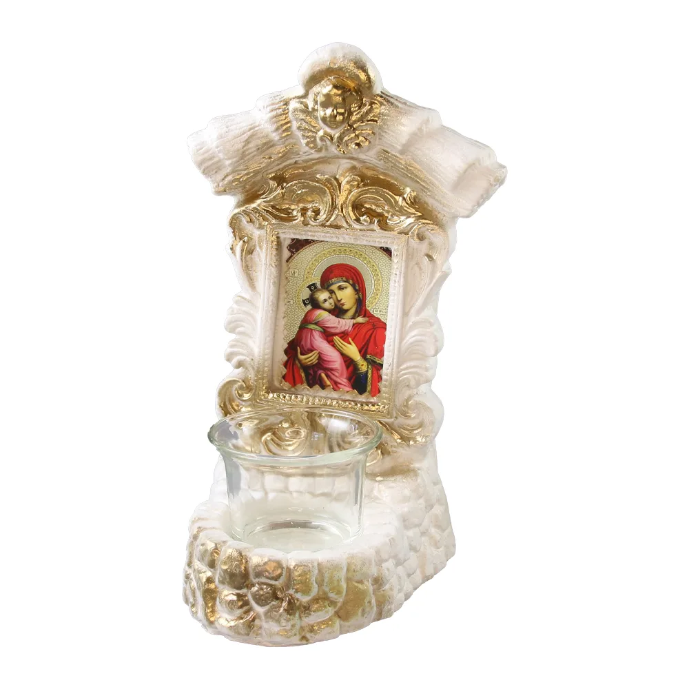 Candela decorativa din ipsos cu Sfanta Maria si Pruncul - 11 x 20 cm Candela decorativa din ipsos cu Sfanta Maria si Pruncul - 11 x 20 cm