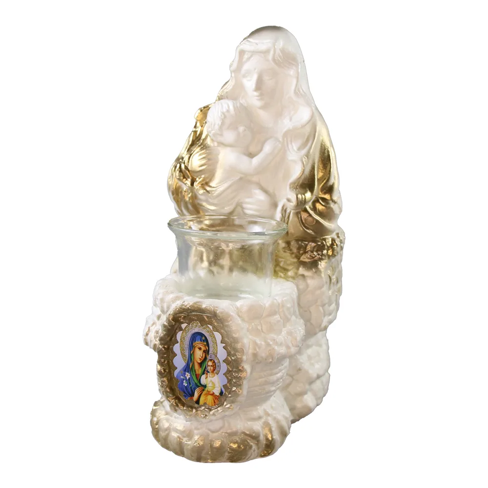 Candela decorativa din ipsos cu Sfanta Maria si Pruncul - 10 x 22 cm Candela decorativa din ipsos cu Sfanta Maria si Pruncul - 10 x 22 cm