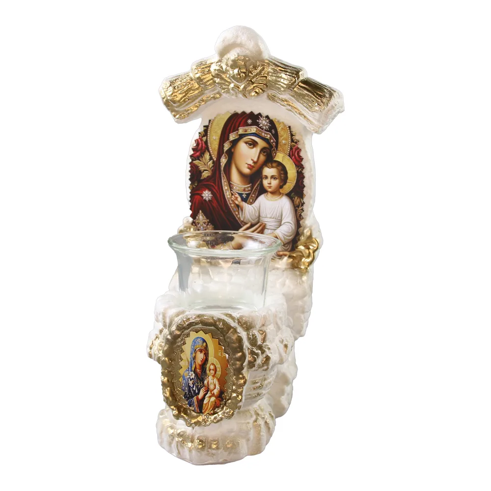Candela decorativa din ipsos cu Sfanta Maria si Pruncul - 10 x 23 cm Candela decorativa din ipsos cu Sfanta Maria si Pruncul - 10 x 23 cm