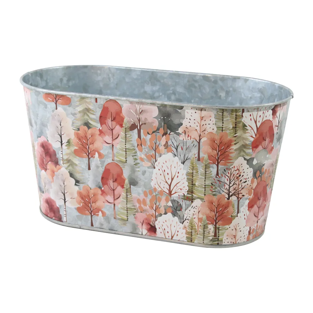 Ghiveci oval decorativ din metal cu Padure de toamna 23 x 11.5 x 12 cm Ghiveci oval decorativ din metal cu Padure de toamna 23 x 11.5 x 12 cm