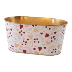 Ghiveci oval decorativ din metal cu inimioare 19 x 11.5 x 9.5 cm