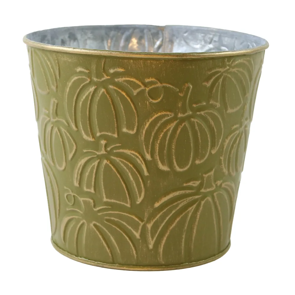 Ghiveci decorativ din metal cu dovlecei 15 x 13.5 cm