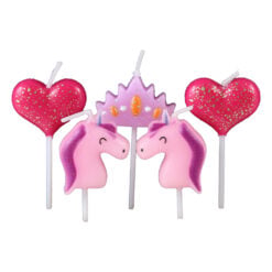 Set 5 lumanari pentru tort Unicorni si Inimi 3 x 7cm