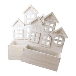 Set 2 ghivece decorative din lemn Casute 26 x 13.5 x 10/36 cm