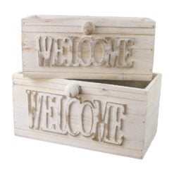 Set 2 ghivece decorative din lemn "Welcome" 27 x 13.5 x 13 cm
