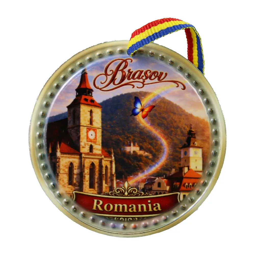Magnet de frigider rotund din ceramica Brasov 6.5 cm Magnet de frigider rotund din ceramica Brasov 6.5 cm